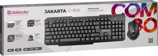 Комплект (клавиатура+мышь) Defender Jakarta C-805 RU, USB, беспроводной, черный